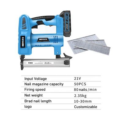 Convenient Charging 21V Battery Powered Brad Nailer for Woodworking and Upholstery