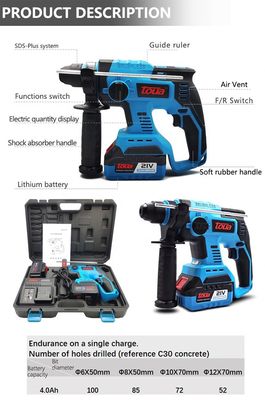 Lightweight 21V Brushless Electric Power Hammer Drill with 2pcs 4.0Ah Lithium Battery