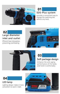 Lightweight 21V Brushless Electric Power Hammer Drill with 2pcs 4.0Ah Lithium Battery