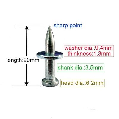 20mm Galvanized-shining X-HM Concrete Drive Pin with 9.5mm Diameter Steel Washer Nails